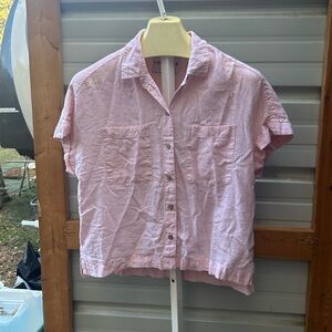 Lola River Women's Pink Linen Short Sleeve Button-Up Shirt (Dea)